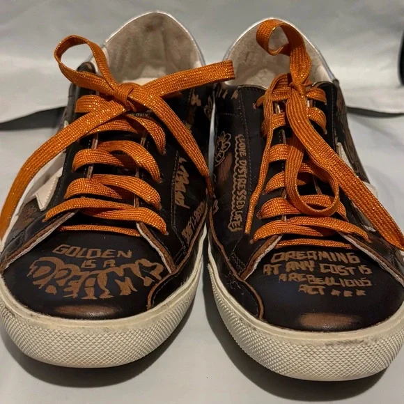 Golden Goose SUPER STAR BIKER LEATHER SNEAKERS DRAWING DARK BROWN. - Picture 5 of 16